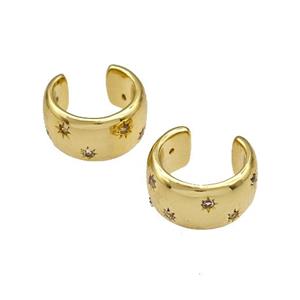 Copper Clip Earrings Micro Pave Zirconia Gold Plated, approx 14mm [FN40251]