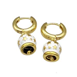 Copper Hoop Earrings With Bell White Enamel Star Gold Plated, approx 11mm, 15mm dia [FN40255]