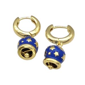 Copper Hoop Earrings With Bell Blue Enamel Star Gold Plated, approx 11mm, 15mm dia [FN40258]