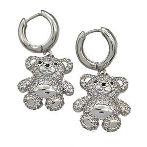 Copper Latchback Earrings With Bear Micro Pave Zirconia Platinum Plated, approx 19-20mm, 15mm dia [FN40259]