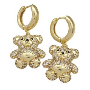 Copper Latchback Earrings With Bear Micro Pave Zirconia Gold Plated, approx 19-20mm, 15mm dia [FN40260]