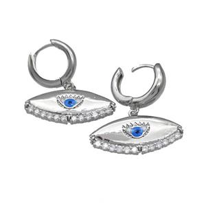 Copper Latchback Earrings With Evil Eye Micro Pave Zirconia Platinum Plated, approx 12-27mm, 15mm dia [FN40263]