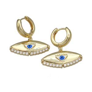 Copper Latchback Earrings With Evil Eye Micro Pave Zirconia Gold Plated, approx 12-27mm, 15mm dia [FN40264]