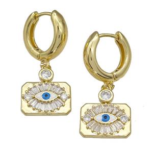 Copper Latchback Earrings With Evil Eye Micro Pave Zirconia Gold Plated, approx 10-14mm, 15mm dia [FN40266]