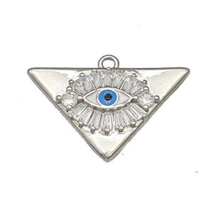 Copper Evil Eye Charms Pendant Micro Pave Zirconia Triangle Platinum Plated, approx 13-21mm [FN40267]