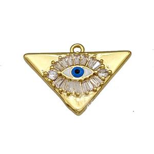 Copper Evil Eye Charms Pendant Micro Pave Zirconia Triangle Gold Plated, approx 13-21mm [FN40268]