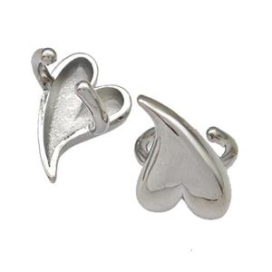 Copper Clip Earrings Heart Platinum Plated, approx 12-16mm, 14mm dia [FN40277]