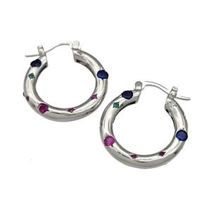 Copper Latchback Earrings Micro Pave Zirconia Platinum Plated, approx 20mm [FN40288]