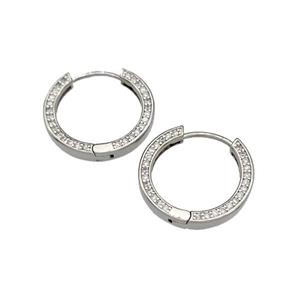 Copper Hoop Earrings Micro Pave Zirconia Platinum Plated, approx 19mm [FN40292]
