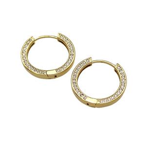 Copper Hoop Earrings Micro Pave Zirconia Gold Plated, approx 19mm [FN40293]