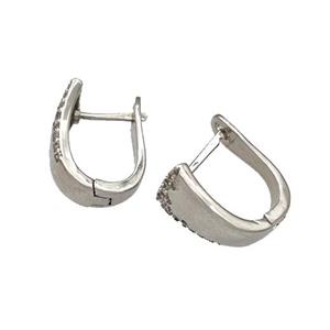 Copper Latchback Earrings Micro Pave Zirconia Platinum Plated, approx 13-17mm [FN40296]