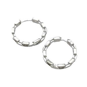 Copper Hoop Earrings Micro Pave Zirconia Platinum Plated, approx 27mm [FN40300]
