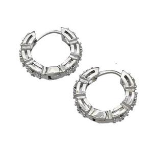 Copper Hoop Earrings Micro Pave Zirconia Platinum Plated, approx 18mm [FN40302]