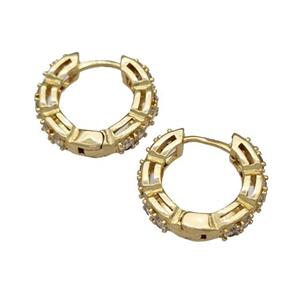 Copper Hoop Earrings Micro Pave Zirconia Gold Plated, approx 18mm [FN40303]