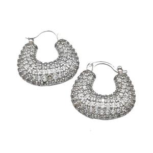 Copper Latchback Earrings Micro Pave Zirconia Platinum Plated, approx 20mm [FN40304]
