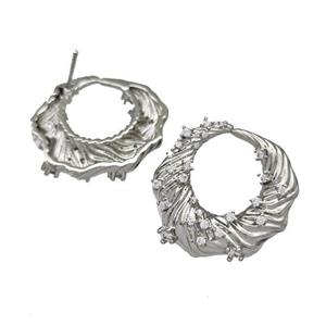 Copper Stud Earrings Micro Pave Zirconia Wreath Platinum Plated, approx 22mm [FN40308]