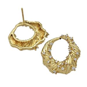 Copper Stud Earrings Micro Pave Zirconia Wreath Gold Plated, approx 22mm [FN40309]