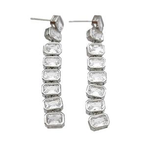 Copper Stud Earrings Micro Pave Zirconia Stick Platinum Plated, approx 5-7mm, 50mm length [FN40316]