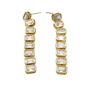 Copper Stud Earrings Micro Pave Zirconia Stick Gold Plated, approx 5-7mm, 50mm length [FN40317]