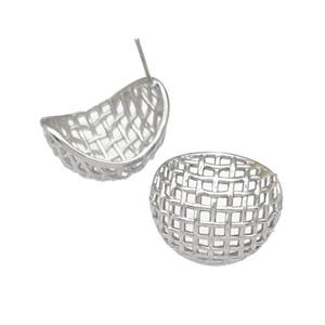 Copper Stud Earrings Hollow Mesh Platinum Plated, approx 21-25mm [FN40326]