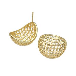 Copper Stud Earrings Hollow Mesh Gold Plated, approx 21-25mm [FN40327]