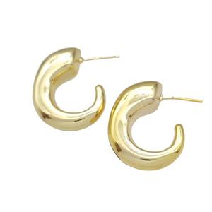 Copper Stud Earrings Hollow C-Shape Gold Plated, approx 22-28mm [FN40331]