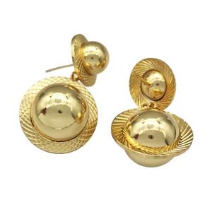 Copper Stud Earrings Planet Hollow Gold Plated, approx 15mm, 22mm [FN40336]