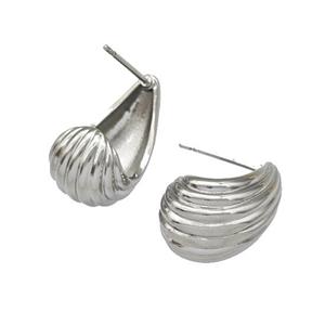 Copper Stud Earrings Teardrop Hollow Platinum Plated, approx 12-20mm [FN40343]