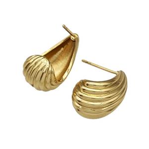 Copper Stud Earrings Teardrop Hollow Gold Plated, approx 12-20mm [FN40344]