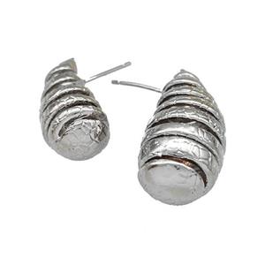 Copper Teardrop Stud Earrings Spiral Hollow Platinum Plated, approx 12-21mm [FN40345-S]