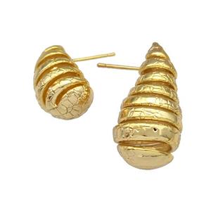 Copper Teardrop Stud Earrings Spiral Hollow Gold Plated, approx 12-21mm [FN40346-S]