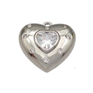 Copper Heart Pendant Micro Pave Zirconia Platinum Plated, approx 14mm [FN40357]