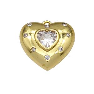 Copper Heart Pendant Micro Pave Zirconia Gold Plated, approx 14mm [FN40358]