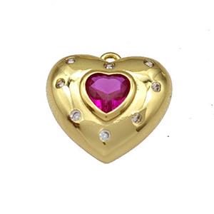 Copper Heart Pendant Micro Pave Fuchsia Zirconia Gold Plated, approx 14mm [FN40360]