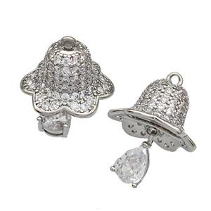 Copper Bell Pendant Micro Pave Zirconia Platinum Plated, approx 5-8mm, 15mm [FN40363]