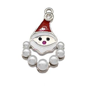 Copper Santa Claus Pendant Micro Pave Pearlized Resin Christmas Red White Enamel Platinum Plated, approx 13-20mm [FN40365]