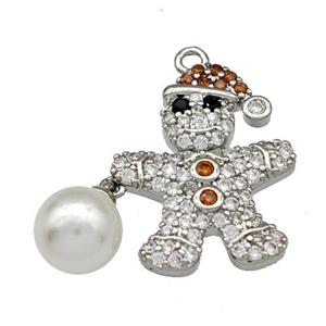 Christmas Snowman Charms Copper Pendant Micro Pave Pearlized Resin Zirconia Platinum Plated, approx 7mm, 15-19mm [FN40367]