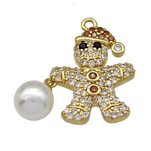Christmas Snowman Charms Copper Pendant Micro Pave Pearlized Resin Zirconia Gold Plated, approx 7mm, 15-19mm [FN40368]