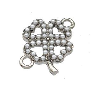 Copper Clover Connector Micro Pave Pearlized Resin Platinum Plated, approx 15mm [FN40369]