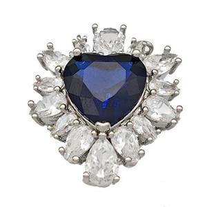 Copper Heart Pendant Pave Blue Crystal Zirconia Platinum Plated, approx 19-22mm [FN40371]