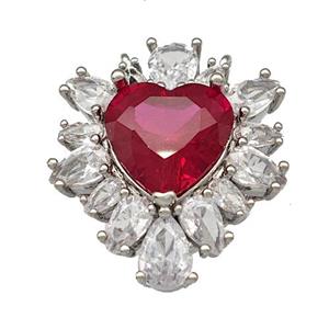 Copper Heart Pendant Pave Red Crystal Zirconia Platinum Plated, approx 19-22mm [FN40372]