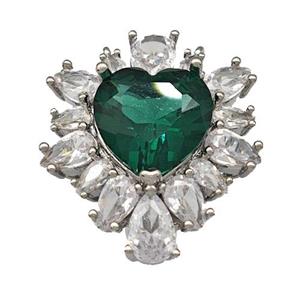 Copper Heart Pendant Pave Green Crystal Zirconia Platinum Plated, approx 19-22mm [FN40373]