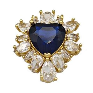 Copper Heart Pendant Pave Blue Crystal Zirconia Gold Plated, approx 19-22mm [FN40375]