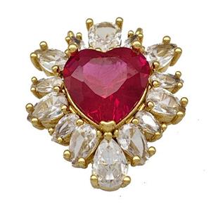 Copper Heart Pendant Pave Red Crystal Zirconia Gold Plated, approx 19-22mm [FN40376]
