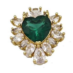 Copper Heart Pendant Pave Green Crystal Zirconia Gold Plated, approx 19-22mm [FN40377]