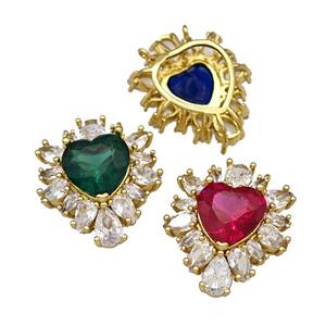 Copper Heart Pendant Pave Crystal Zirconia Gold Plated Mixed, approx 19-22mm [FN40378]