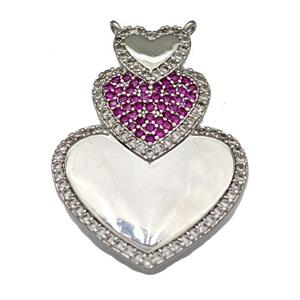 Copper Heart Pendant Micro Pave Zirconia 2loops Platinum Plated, approx 25-35mm [FN40379]