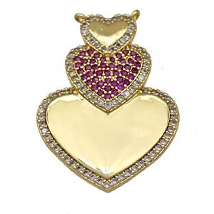 Copper Heart Pendant Micro Pave Zirconia 2loops Gold Plated, approx 25-35mm [FN40380]