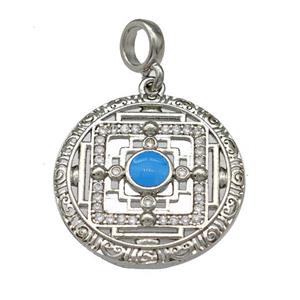 Copper Circle Pendant Micro Pave Zirconia Platinum Plated, approx 20mm [FN40381]