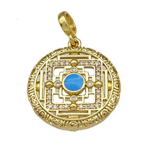 Copper Circle Pendant Micro Pave Zirconia Gold Plated, approx 20mm [FN40382]